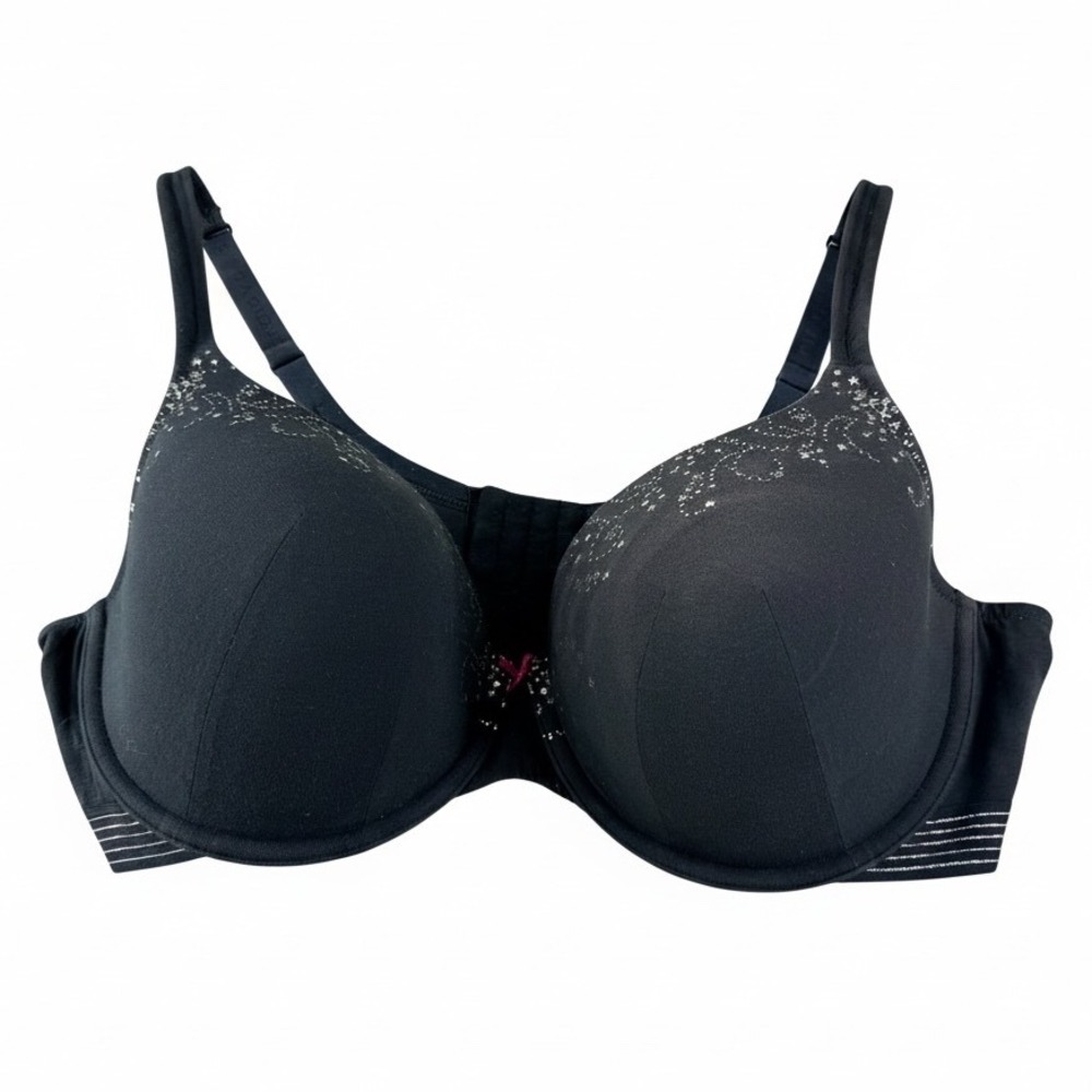 Cacique 42DDD Lightly Lined T Shirt‎ Bra Black Full Coverage Underwire Celestial